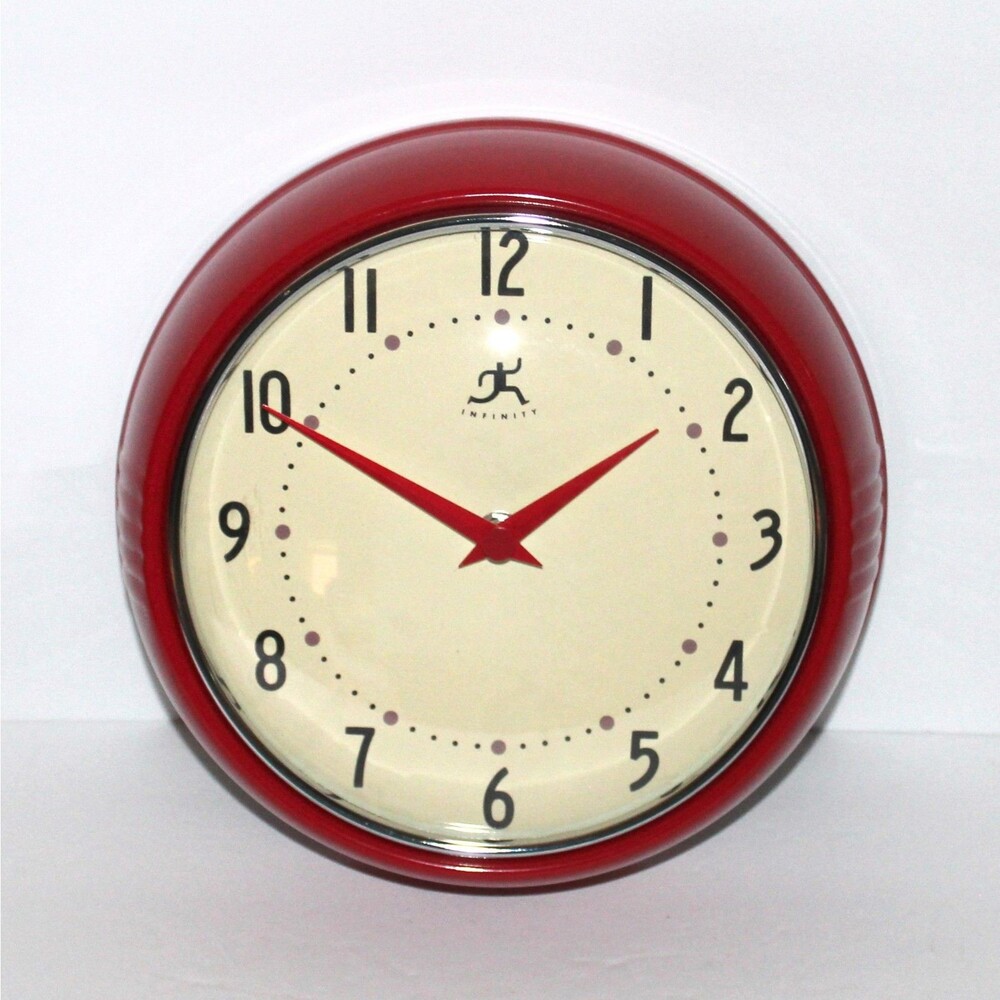 Infinity Retro Wall Clock Red round 9.5" diner industrial home decor